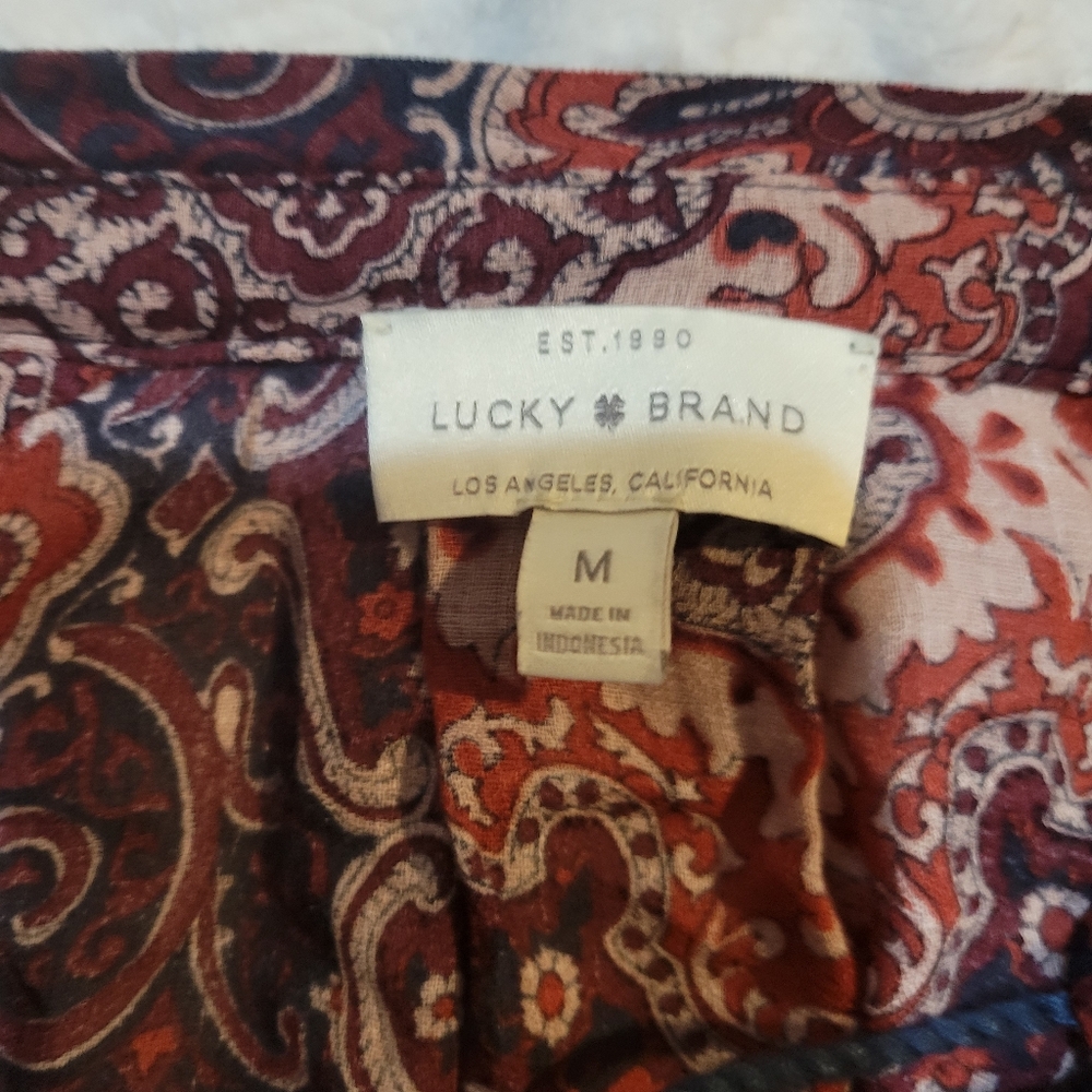 Lucky Brand Paisley Floral Boho Print Multicolored Long Sleeve Blouse | M - Picture 8 of 9